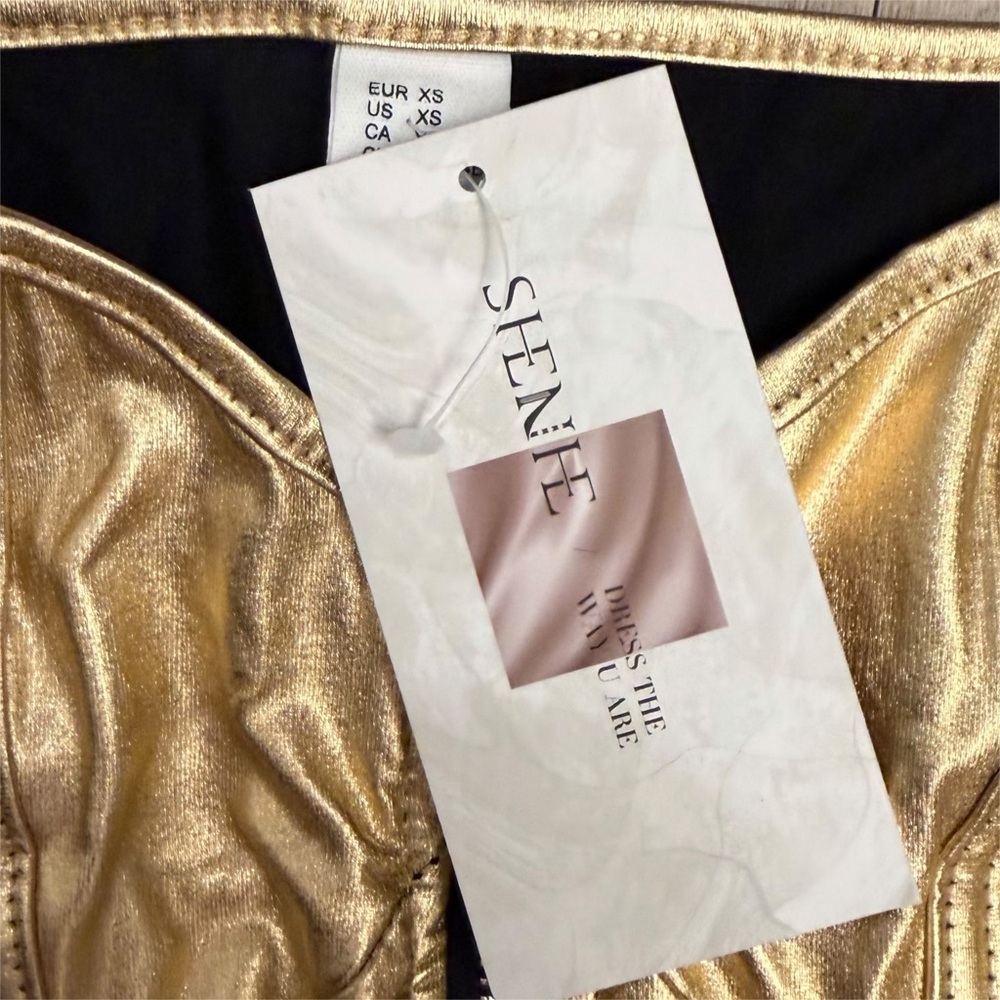 Y2K Maximalist Gold Metallic Crop Top - Size XS - Picture 2 of 6